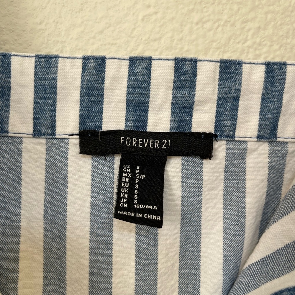 Forever 21 Blue and White Classic Striped Denim Midi Dress Size S with Pockets - Picture 6 of 11